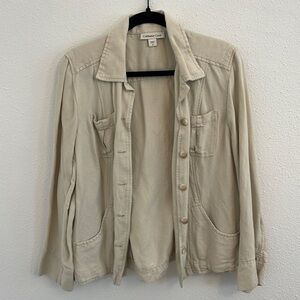 Coldwater Creek Linen Blend Cream Long Sleeve Button Down Shacket Size 12
